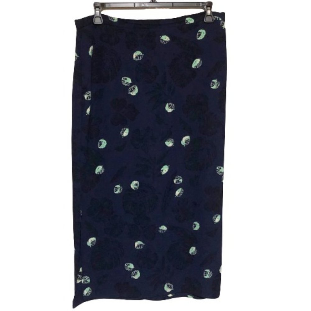 PENDLETON Maxi Skirt Navy Print Side Slits Size 10